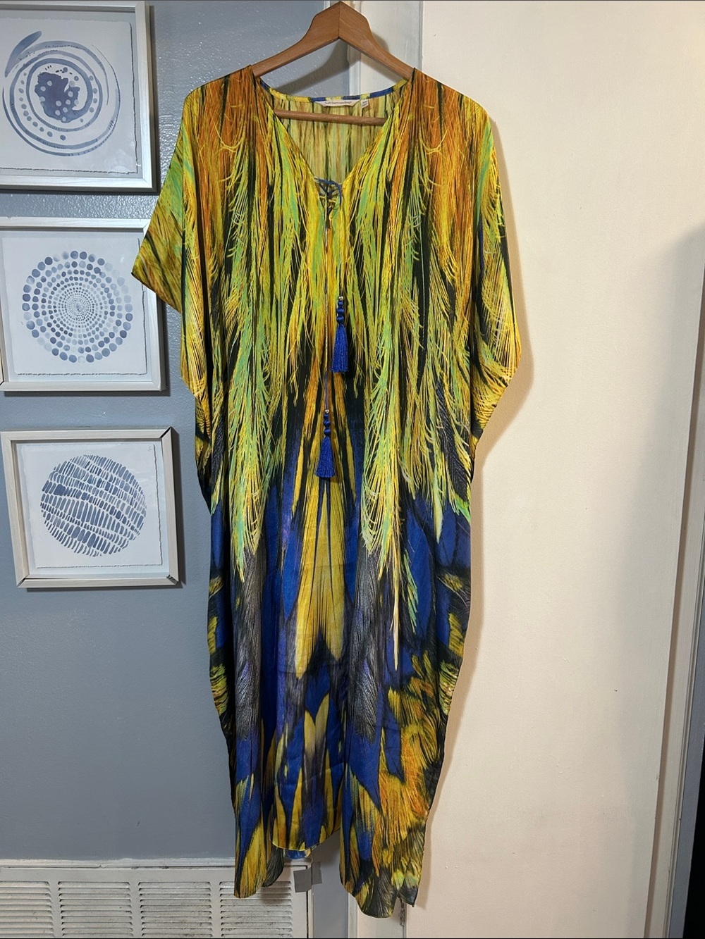 Soft Surrounding Cindra Maxi Dress Caftan Size S/M Watercolors Boho